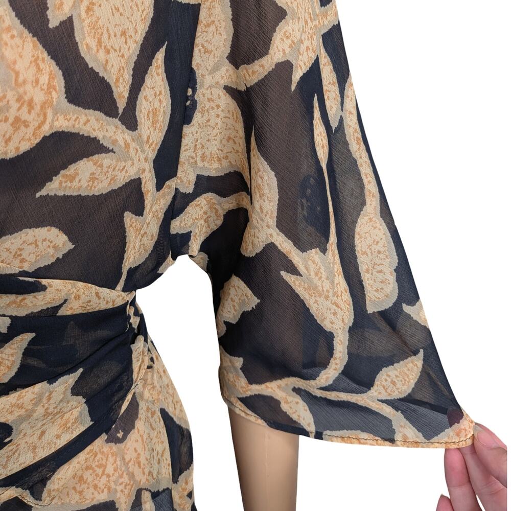 Vintage 90s Jaeger Made in UK Sheer Floral Chiffon Wrap Top Flutter Sleeve 36 - Picture 3 of 8